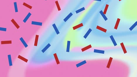 Animation-of-red-and-blue-stripes-over-gradient-waving-blue-and-pink-background