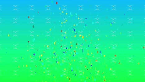 Animation-of-confetti-falling-over-gradient-blue-to-green-background