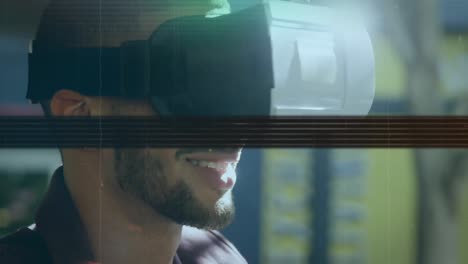 Animation-Leuchtender-Grüner-Lichtspuren-über-Einem-Mann-Mit-VR-Headset