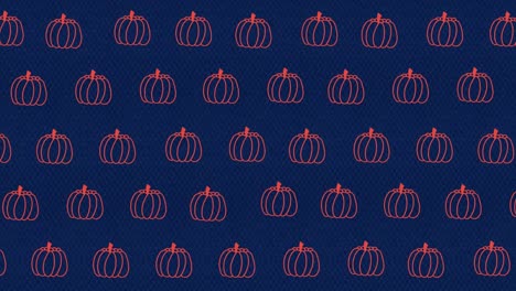 Animation-of-rows-of-outlined-pumpkins-illustrations-on-blue-background