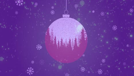 Animation-Von-Schnee,-Der-über-Tannenbäume-In-Weihnachtskugeln-Fällt