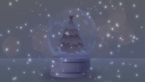 Animation-of-stars-falling-over-snow-globe-on-grey-background