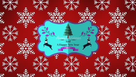 Animation-of-christmas-text-over-falling-snowflakes-on-red-background