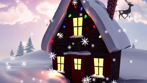 Animation-Eines-Weihnachtshauses-In-Einer-Winterlandschaft