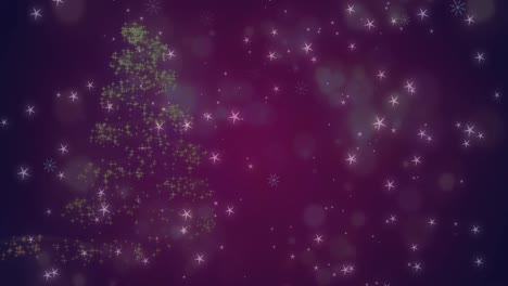 Animation-of-dots-falling-over-glowing-christmas-tree