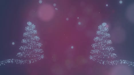Animation-of-snow-falling-over-glowing-christmas-trees