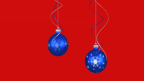 Animation-of-christmas-tree-decorations-over-red-background
