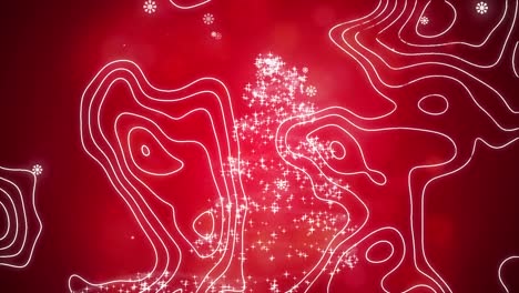 Animation-Beweglicher-Linien-über-Dem-Weihnachtsbaum-Auf-Rotem-Hintergrund