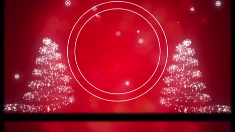 Animation-Von-Bildschirmen,-Die-Sich-über-Weihnachtsbäume-Und-Kreise-Bewegen
