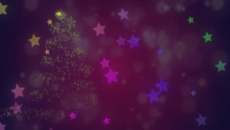 Animation-of-stars-falling-over-glowing-christmas-tree