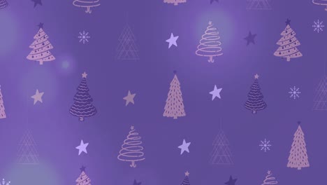 Animation-of-stars-and-christmas-tree-pattern-on-dark-background