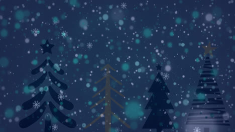 Animación-De-Nieve-Cayendo-Sobre-Abetos-Sobre-Fondo-Oscuro