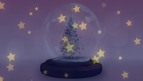 Animation-of-stars-falling-over-snow-globe-on-grey-background