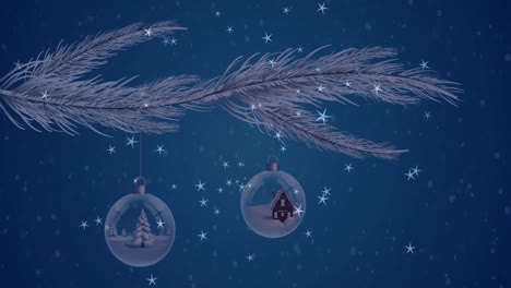 Animation-of-christmas-baubles-on-fir-tree-branch