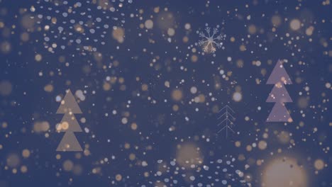Animation-Von-Schnee,-Der-über-Das-Weihnachtsbaummuster-Fällt
