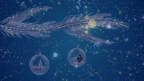 Animation-of-christmas-baubles-on-fir-tree-branch