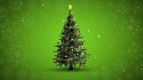 Animación-De-Nieve-Cayendo-Sobre-El-árbol-De-Navidad-Sobre-Fondo-Verde.