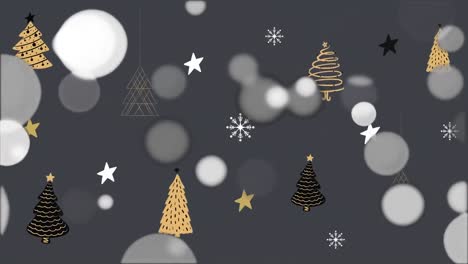 Animation-Von-Weißen-Flecken-über-Weihnachtsbäumen-Auf-Grünem-Hintergrund