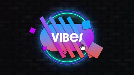 Animation-of-vibes-text-over-colorful-shapes-on-black-background