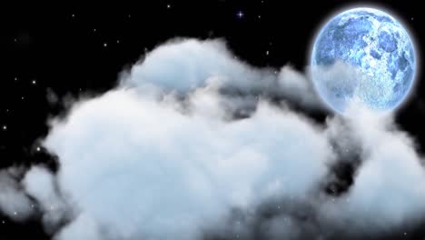Animation-Von-Mond-Und-Wolken,-Die-Sich-Auf-Schwarzem-Hintergrund-Bewegen
