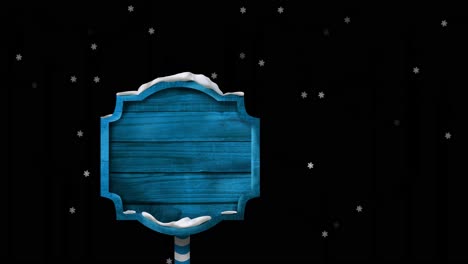 Animation-of-wooden-sign-with-copy-space-over-snow-falling