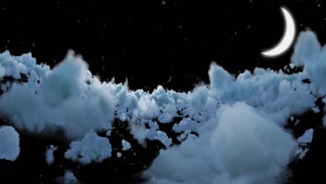 Animation-Von-Mond-Und-Wolken,-Die-Sich-Auf-Schwarzem-Hintergrund-Bewegen