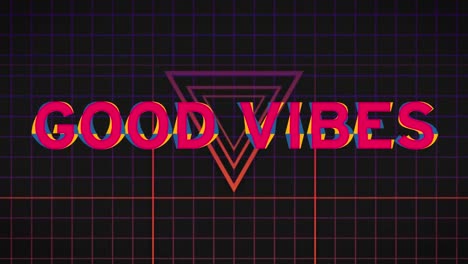Animation-of-good-vibes-text-over-grid-on-dark-background