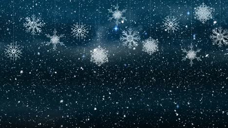 Animation-of-snow-falling-over-snowflakes-on-sky