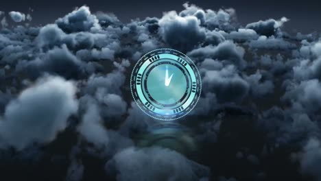 Animation-Eines-Rotierenden-Tresorschlosses-Mit-Uhrzeiger-über-Wolken