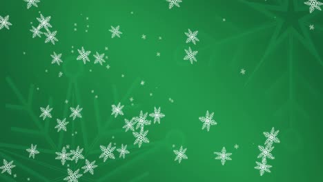 Animation-of-snowflakes-falling-on-green-background