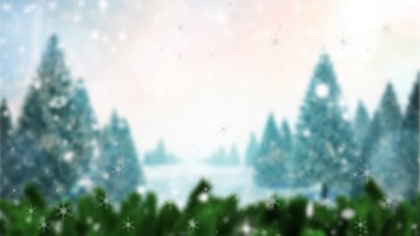 Animation-of-snow-falling-in-winter-landscape-seen-through-window
