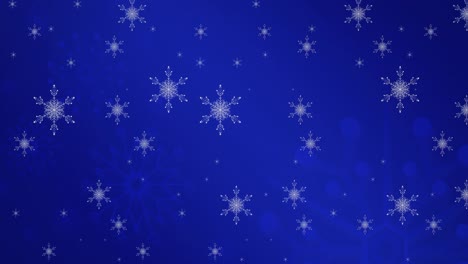 Animation-Von-Schneeflocken,-Die-Auf-Blauen-Hintergrund-Fallen