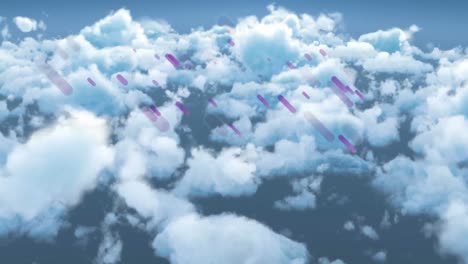 Animation-of-purple-shapes-moving-over-cloudy-sky