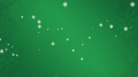Animation-Von-Schneeflocken,-Die-Auf-Grünen-Hintergrund-Fallen