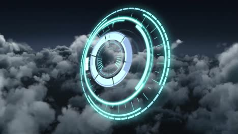 Animation-of-rotating-safe-lock-over-cloudy-sky