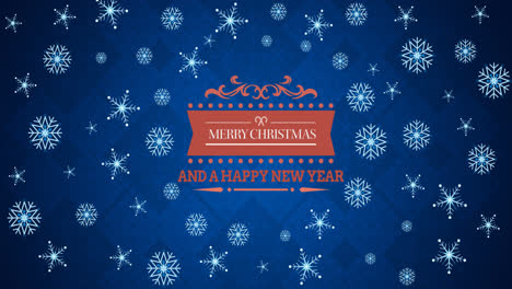 Animation-of-snowflakes-and-christmas-greetings-on-navy-background
