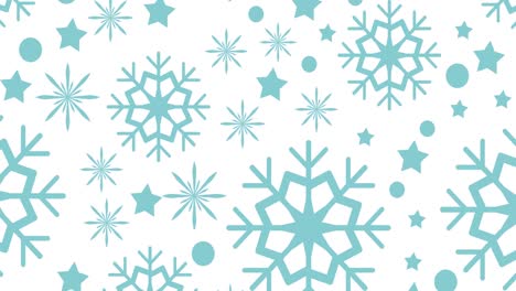 Animation-of-snowflakes-and-stars-falling-on-white-background