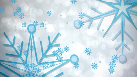 Animation-of-snowflakes-falling-on-white-background