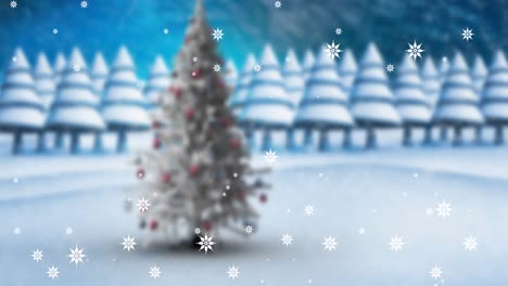 Animation-Von-Schnee,-Der-über-Die-Winterlandschaft-Des-Weihnachtsbaums-Fällt