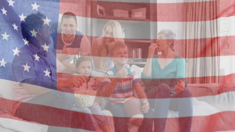 Animation-Der-Flagge-Der-Vereinigten-Staaten-Von-Amerika,-Die-über-Einer-Lächelnden-Kaukasischen-Familie-Weht