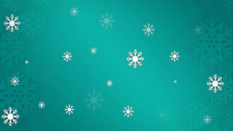 Animation-of-snowflakes-falling-on-green-background