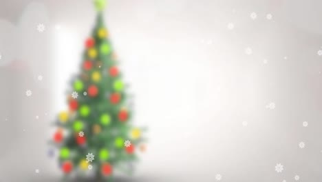 Animation-of-snow-falling-over-christmas-tree-on-beige-background