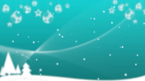 Animation-Von-Schneeflocken,-Die-Auf-Blauen-Hintergrund-Fallen