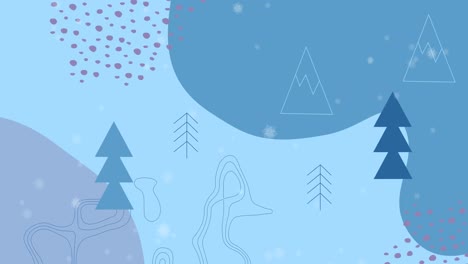 Animation-of-trees-and-christmas-patterns-with-snow-falling