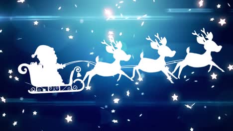 Animation-Leuchtender-Sterne,-Die-Im-Schlitten-Mit-Rentieren-über-Den-Weihnachtsmann-Fallen