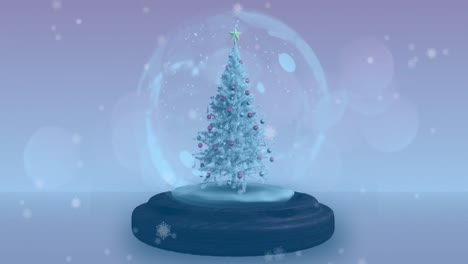 Animation-of-snow-globe-with-christmas-tree-and-shooting-star-with-snow-falling