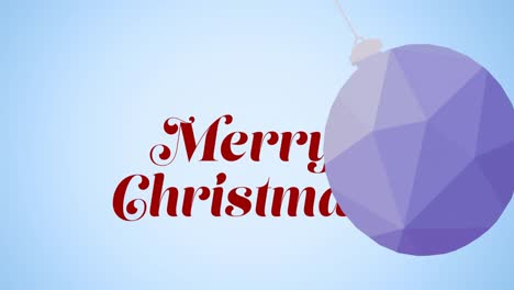 Animation-of-purple-christmas-bauble-over-christmas-greetings-over-blue-background