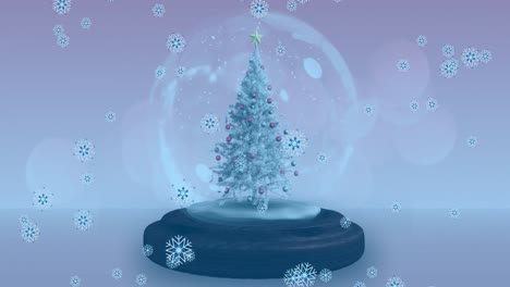 Animación-De-Bola-De-Nieve-Con-árbol-De-Navidad-Y-Estrella-Fugaz-Con-Nieve-Cayendo