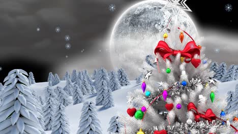 Animation-of-christmas-tree-and-snow-falling-over-winter-scenery