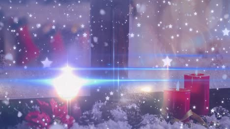 Animation-Von-Schnee,-Der-über-Weihnachtsdekorationen-Fällt